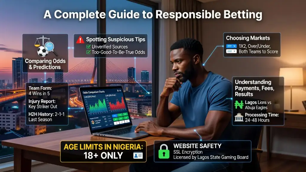 A Complete Guide to Responsible Betting: Comparing Odds and Predictions, Spotting Suspicious Tips, Choosing Markets, Understanding Payments, Fees, Results, Age Limits in Nigeria, and Website Safety